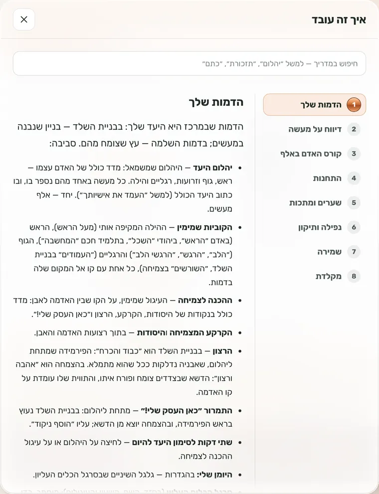 מדריך מסך אחר מסך בתוך התוכנה